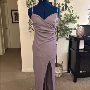 🪻 Lavender Glitter Wrap Dress Size S | Windsor | Maxi Slit Gown